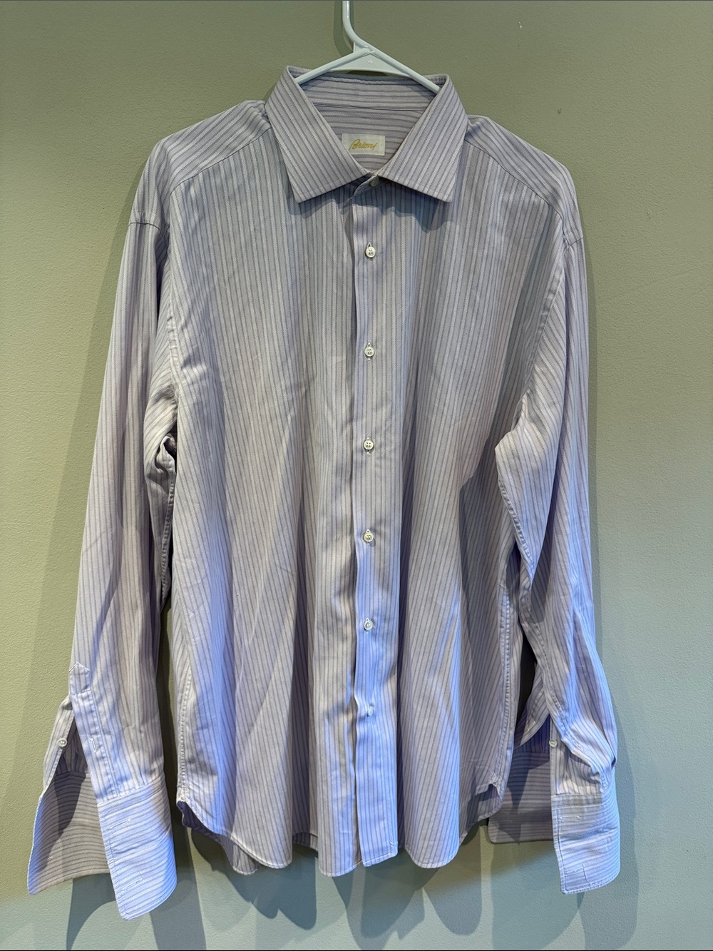 Brioni Light Blue and White Striped Dress Shirt